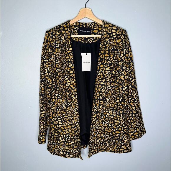 Who What Wear Animal Print Oversized Blazer NEW Black & Yellow/Gold Size Medium - Picture 2 of 8